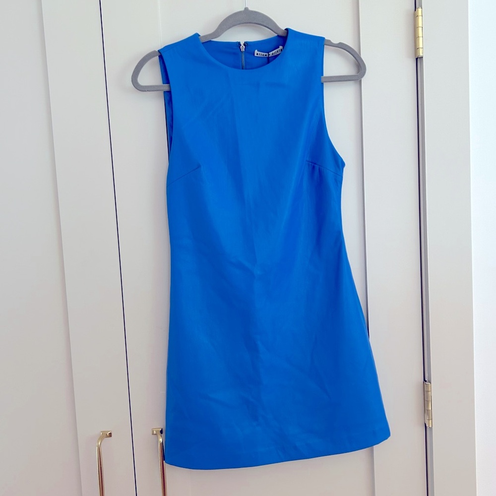 Alice + Olivia Coley Faux Vegan Leather Sleeveless Scoop Neck Mini Shift Dress 2